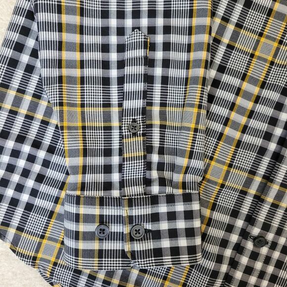 Express Men's L Plaid Button Down Long Sleeve Shirt 2 Button Cuff Blk Wht Yellow - Picture 6 of 16